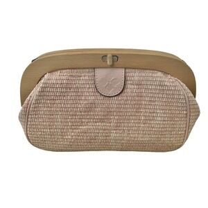 PATRICIA NASH BLUSH PINK GRACCHI WOODEN RAFFIA FRAME CLUTCH